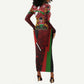 Kenya Christmas Long Sleeve Bodycon Dress Santa Claus Spear and Red Green Harambee Crest - African Pride