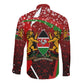 Kenya Christmas Long Sleeve Button Shirt Santa Claus Spear and Red Green Harambee Crest - African Pride