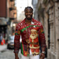 Kenya Christmas Long Sleeve Button Shirt Santa Claus Spear and Red Green Harambee Crest - African Pride