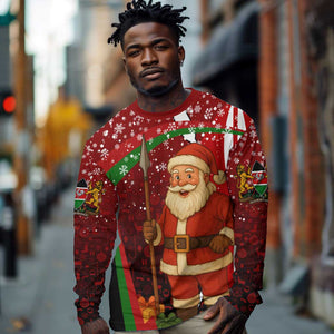 Kenya Christmas Long Sleeve Shirt Santa Claus Spear and Red Green Harambee Crest - African Pride
