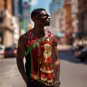 Kenya Christmas Men Tank Top Santa Claus Spear and Red Green Harambee Crest - African Pride