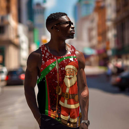 Kenya Christmas Men Tank Top Santa Claus Spear and Red Green Harambee Crest - African Pride