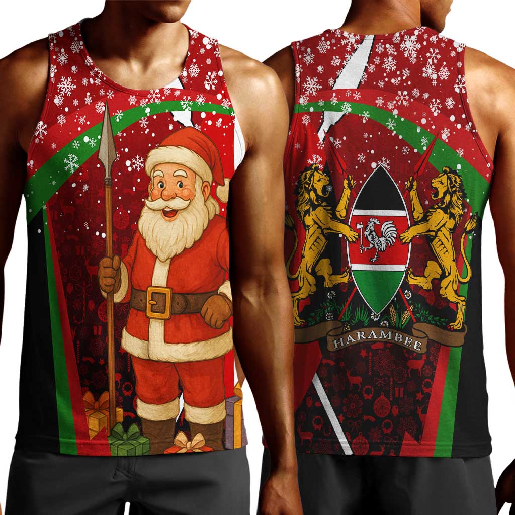 Kenya Christmas Men Tank Top Santa Claus Spear and Red Green Harambee Crest - African Pride