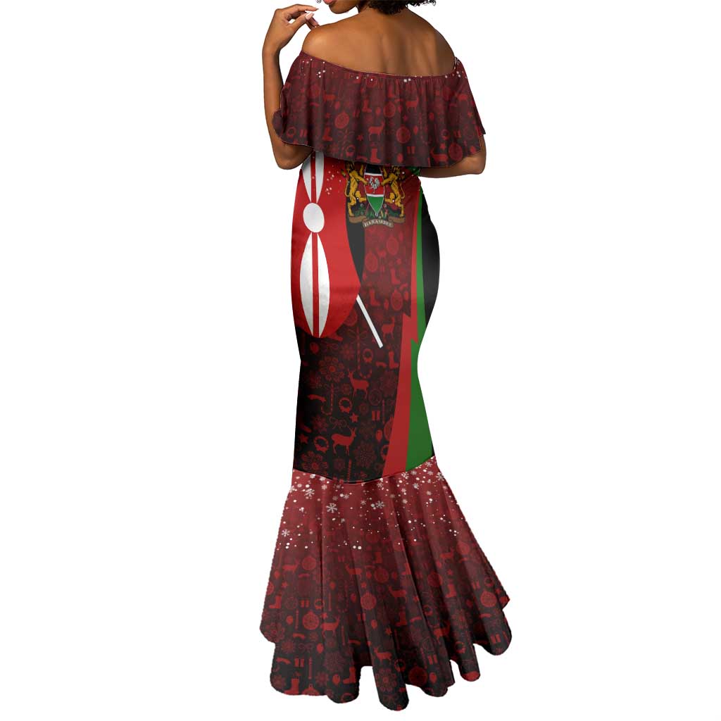Kenya Christmas Mermaid Dress Santa Claus Spear and Red Green Harambee Crest - African Pride