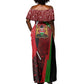 Kenya Christmas Off Shoulder Maxi Dress Santa Claus Spear and Red Green Harambee Crest - African Pride