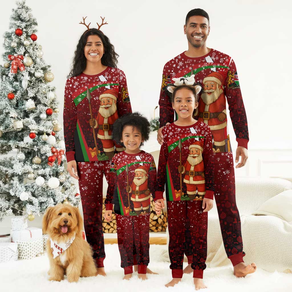 Kenya Christmas Pajama Set Santa Claus Spear and Red Green Harambee Crest - African Pride