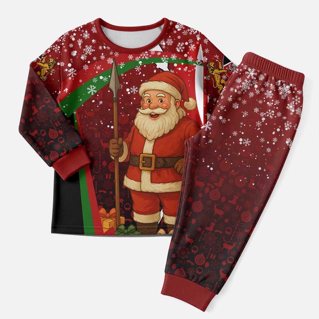 Kenya Christmas Pajama Set Santa Claus Spear and Red Green Harambee Crest - African Pride