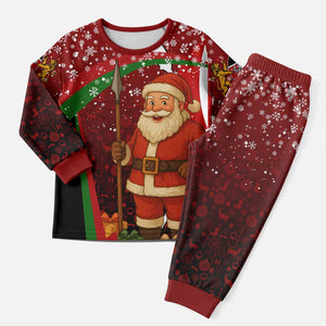 Kenya Christmas Pajama Set Santa Claus Spear and Red Green Harambee Crest - African Pride