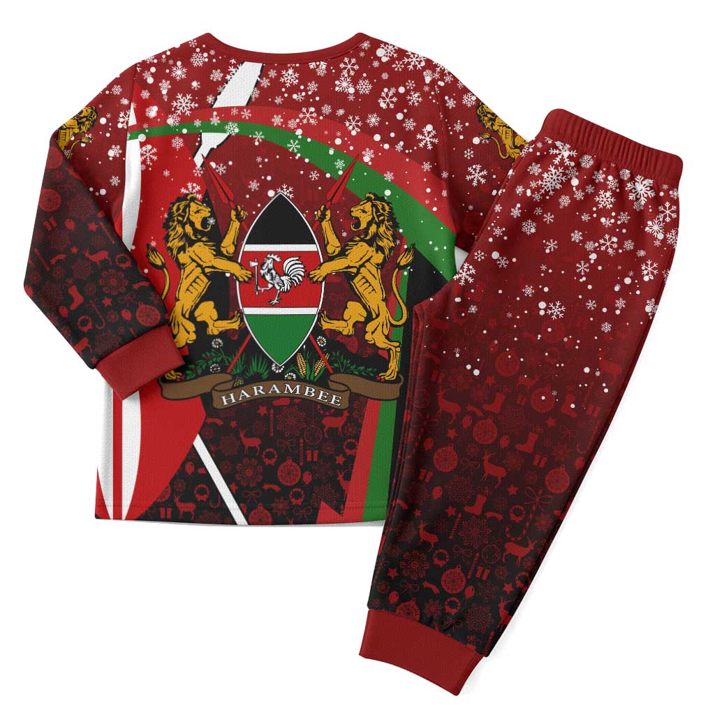 Kenya Christmas Pajama Set Santa Claus Spear and Red Green Harambee Crest - African Pride