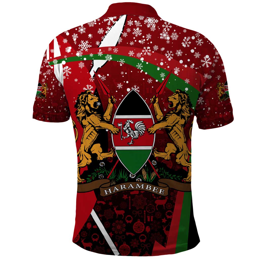 Kenya Christmas Polo Shirt Santa Claus Spear and Red Green Harambee Crest - African Pride