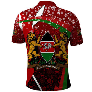 Kenya Christmas Polo Shirt Santa Claus Spear and Red Green Harambee Crest - African Pride