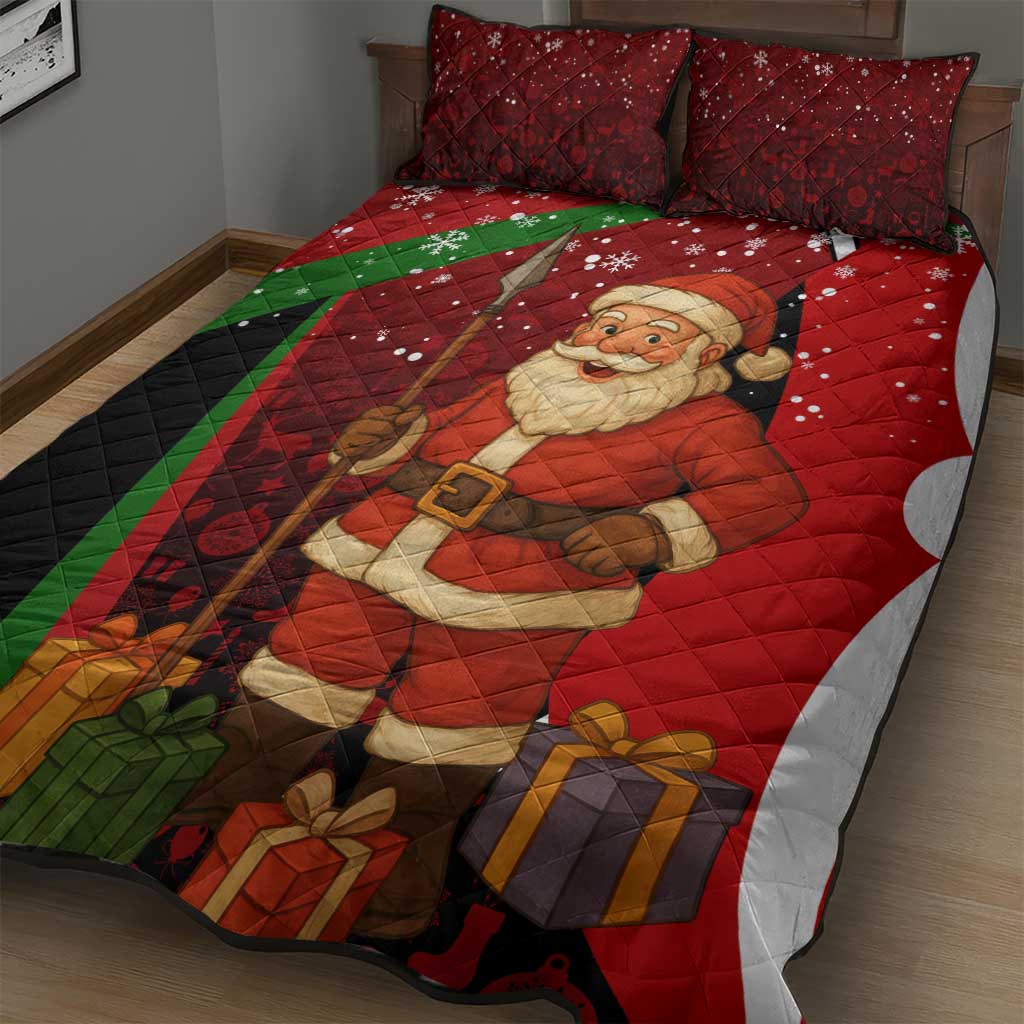 Kenya Christmas Quilt Bed Set Santa Claus Spear and Red Green Harambee Crest - African Pride