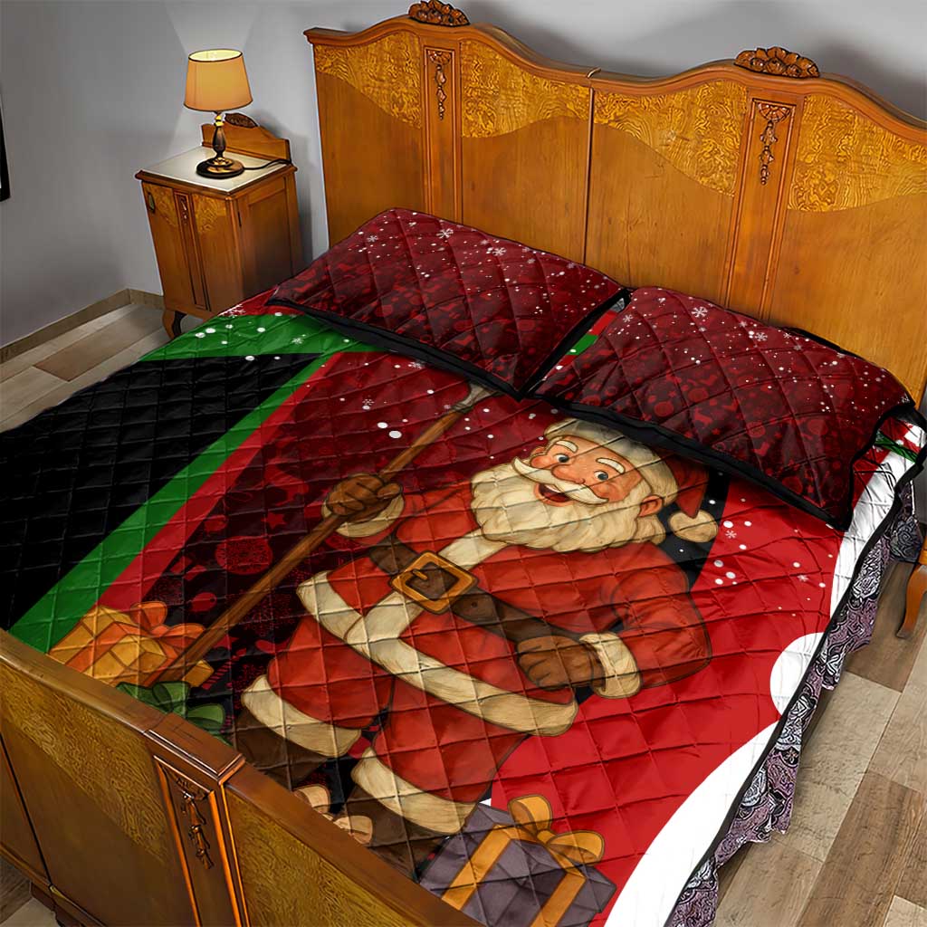 Kenya Christmas Quilt Bed Set Santa Claus Spear and Red Green Harambee Crest - African Pride