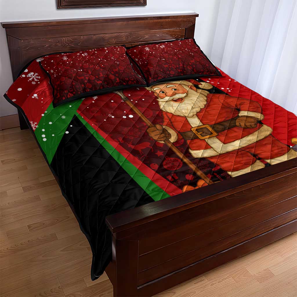 Kenya Christmas Quilt Bed Set Santa Claus Spear and Red Green Harambee Crest - African Pride