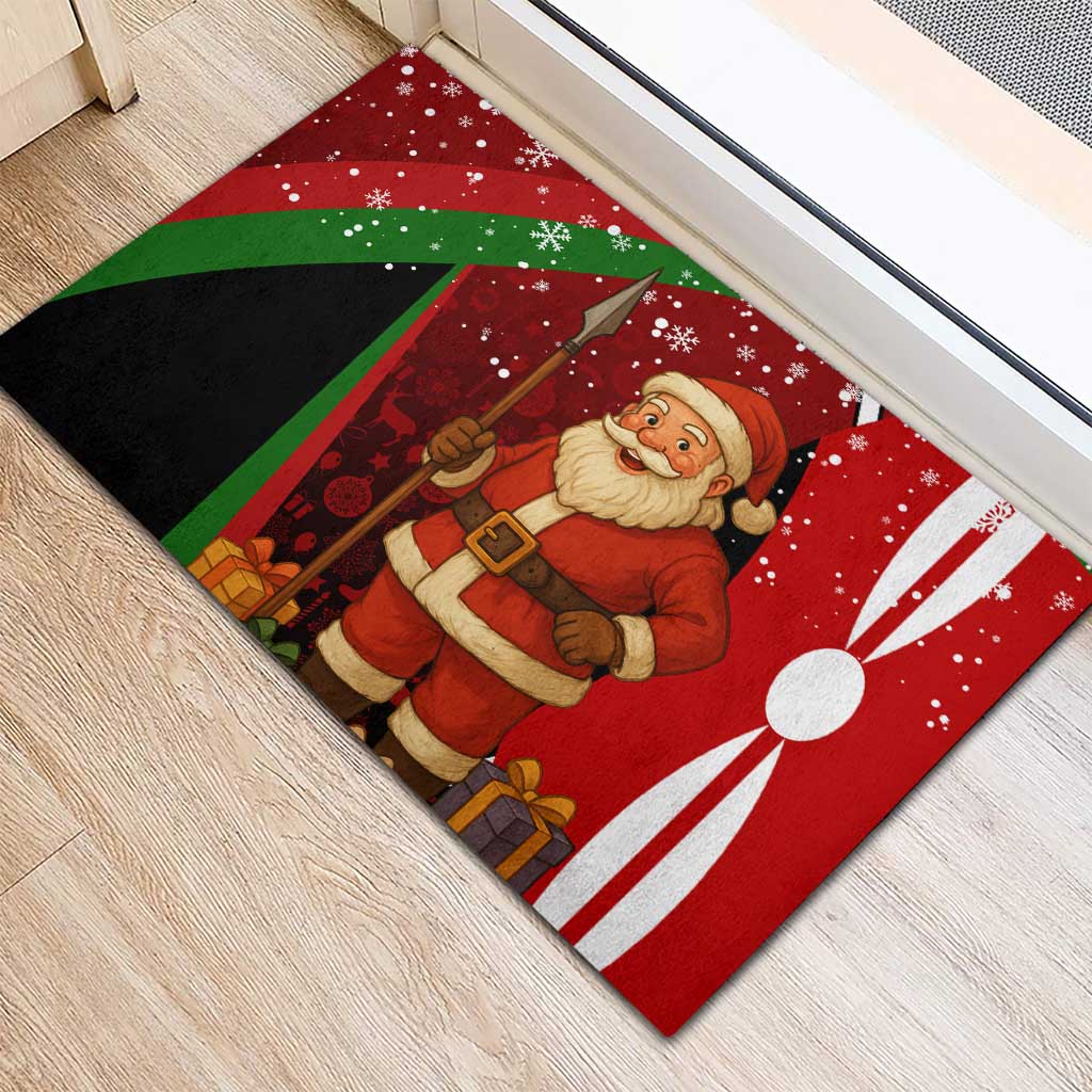 Kenya Christmas Rubber Doormat Santa Claus Spear and Red Green Harambee Crest - African Pride