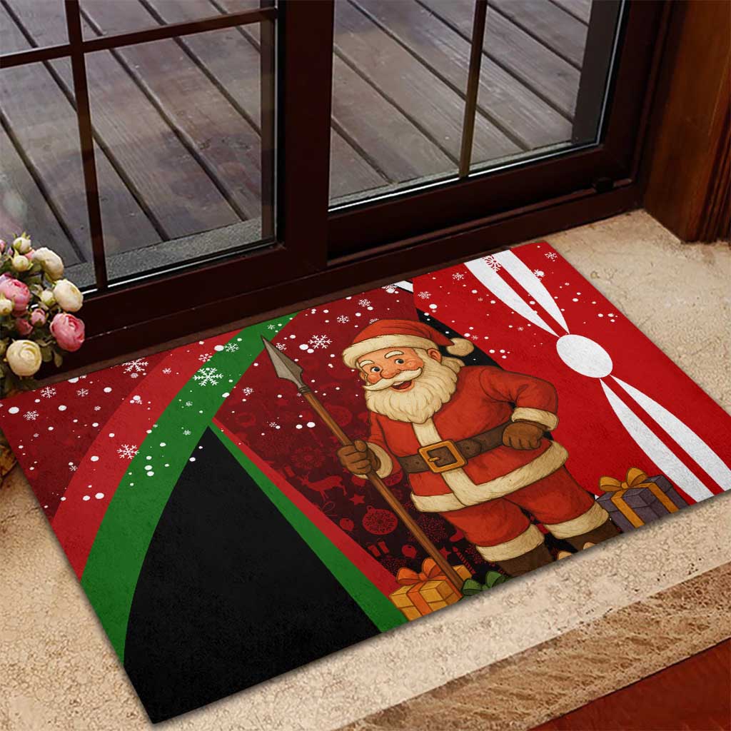 Kenya Christmas Rubber Doormat Santa Claus Spear and Red Green Harambee Crest - African Pride