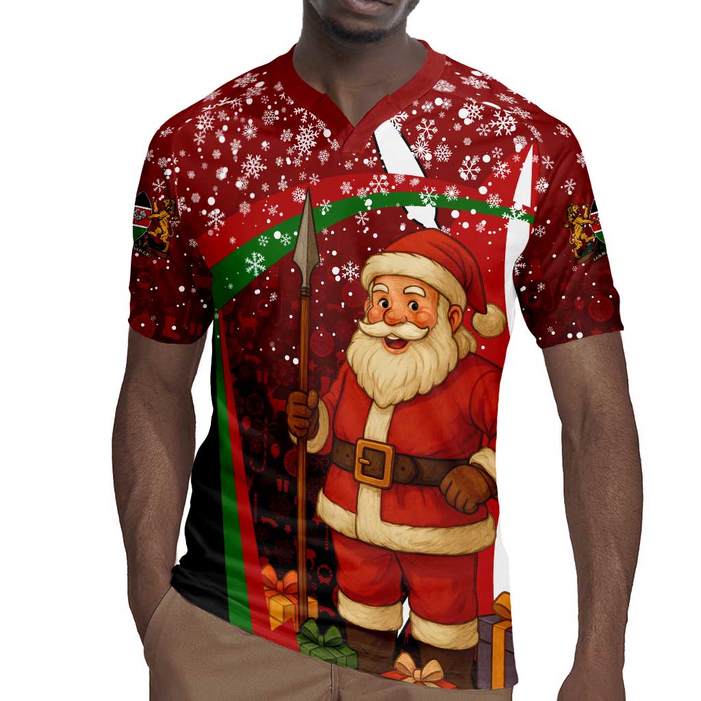 Kenya Christmas Rugby Jersey Santa Claus Spear and Red Green Harambee Crest - African Pride