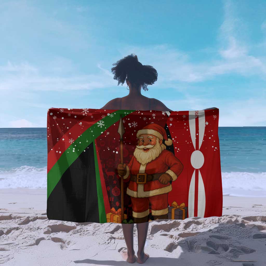 Kenya Christmas Sarong Santa Claus Spear and Red Green Harambee Crest - African Pride