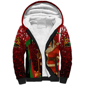 Kenya Christmas Sherpa Hoodie Santa Claus Spear and Red Green Harambee Crest - African Pride