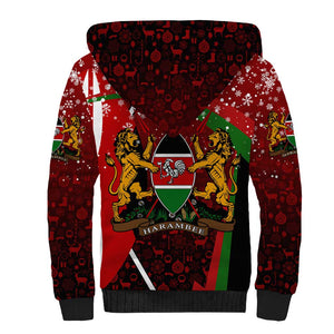 Kenya Christmas Sherpa Hoodie Santa Claus Spear and Red Green Harambee Crest - African Pride