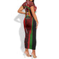 Kenya Christmas Short Sleeve Bodycon Dress Santa Claus Spear and Red Green Harambee Crest - African Pride