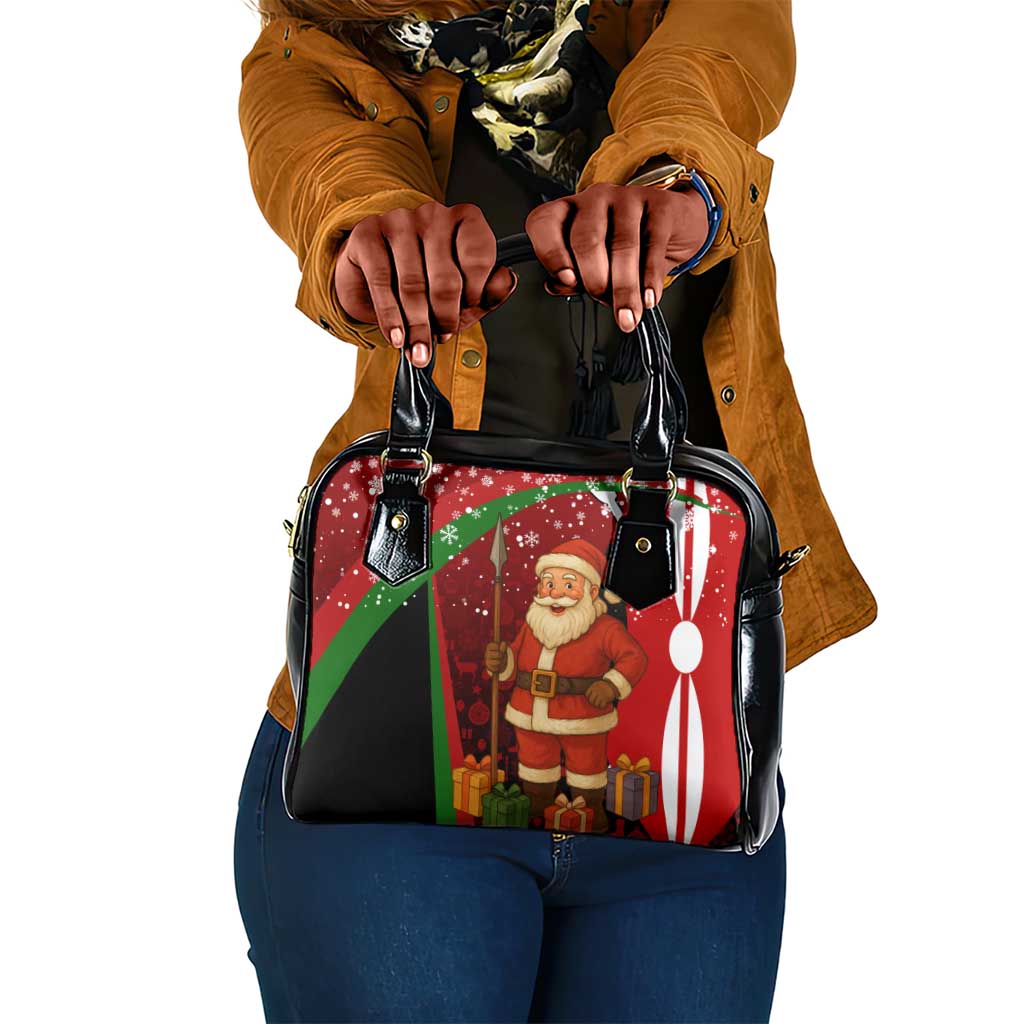 Kenya Christmas Shoulder Handbag Santa Claus Spear and Red Green Harambee Crest - African Pride