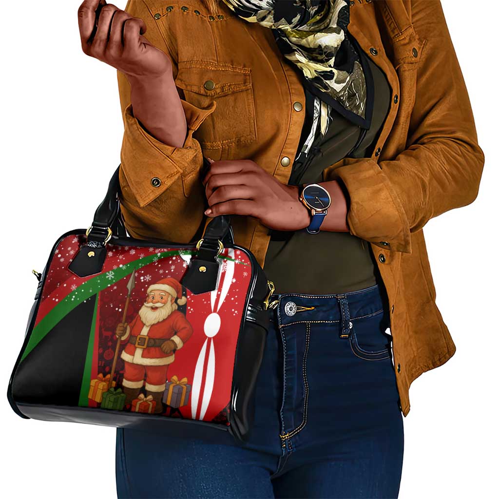 Kenya Christmas Shoulder Handbag Santa Claus Spear and Red Green Harambee Crest - African Pride