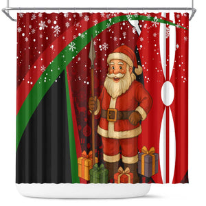 Kenya Christmas Shower Curtain Santa Claus Spear and Red Green Harambee Crest - African Pride