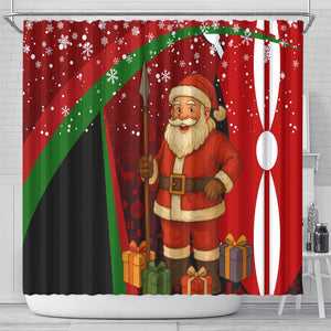 Kenya Christmas Shower Curtain Santa Claus Spear and Red Green Harambee Crest - African Pride