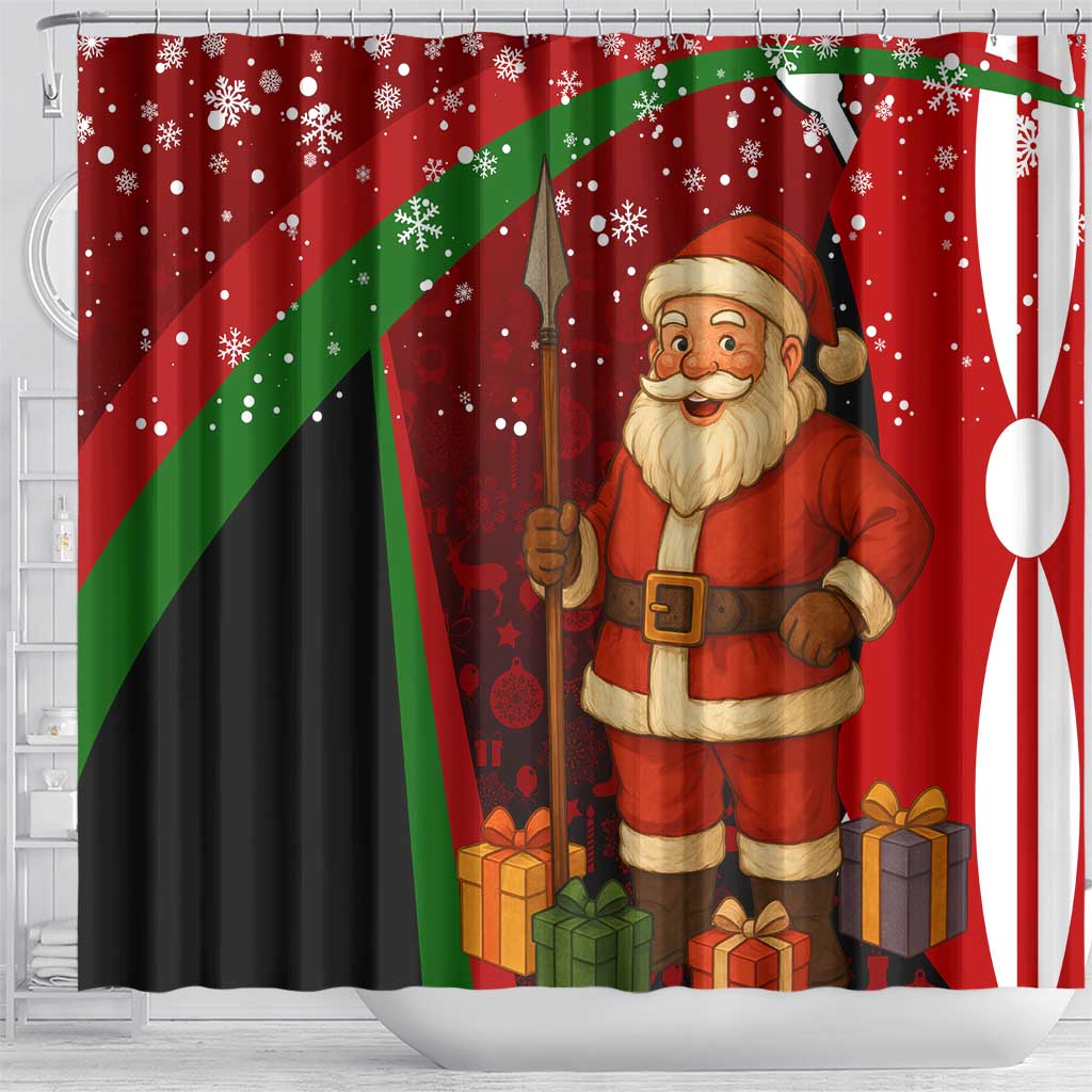 Kenya Christmas Shower Curtain Santa Claus Spear and Red Green Harambee Crest - African Pride
