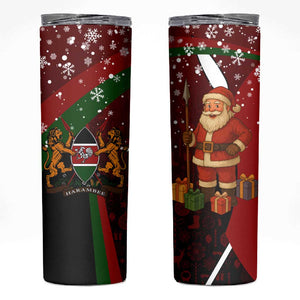 Kenya Christmas Skinny Tumbler Santa Claus Spear and Red Green Harambee Crest - African Pride