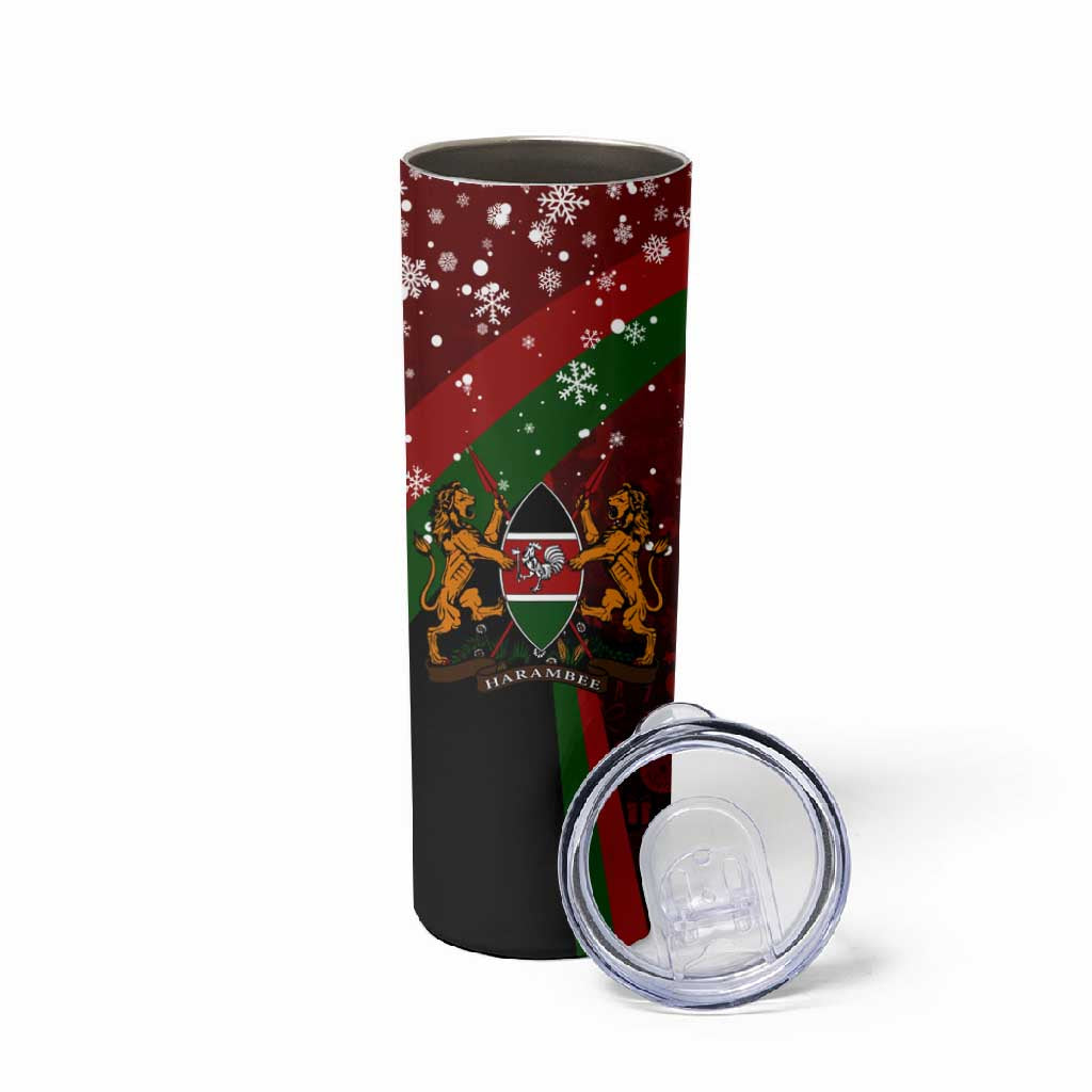 Kenya Christmas Skinny Tumbler Santa Claus Spear and Red Green Harambee Crest - African Pride