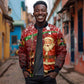 Kenya Christmas Sleeve Zip Bomber Jacket Santa Claus Spear and Red Green Harambee Crest - African Pride