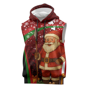 Kenya Christmas Sleeveless Hoodie Santa Claus Spear and Red Green Harambee Crest - African Pride