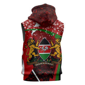 Kenya Christmas Sleeveless Hoodie Santa Claus Spear and Red Green Harambee Crest - African Pride