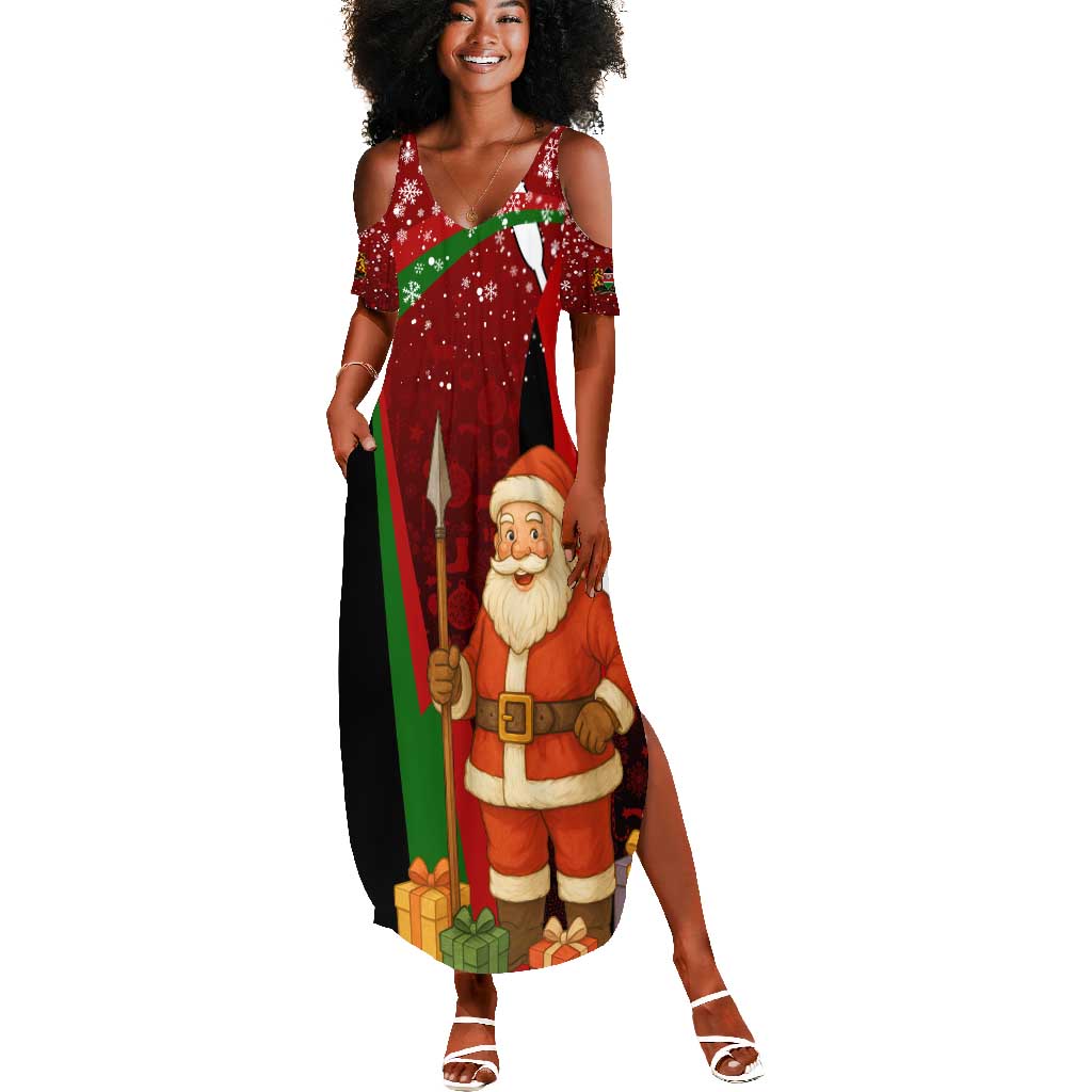 Kenya Christmas Summer Maxi Dress Santa Claus Spear and Red Green Harambee Crest by African Pride Kenya Christmas Summer Maxi Dress Santa Claus Spear and Red Green Harambee Crest by African Pride