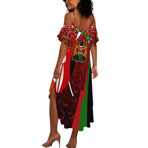 Kenya Christmas Summer Maxi Dress Santa Claus Spear and Red Green Harambee Crest - African Pride