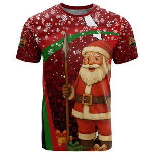Kenya Christmas T shirt Santa Claus Spear and Red Green Harambee Crest - African Pride