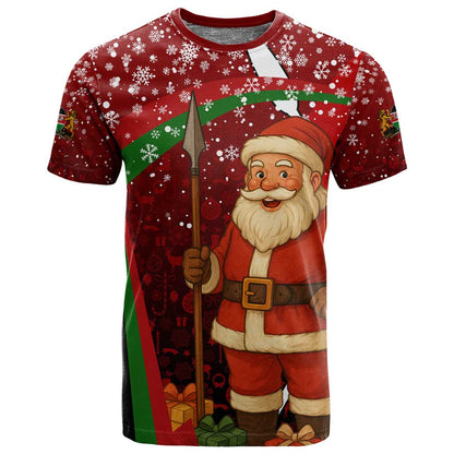 Kenya Christmas T shirt Santa Claus Spear and Red Green Harambee Crest - African Pride