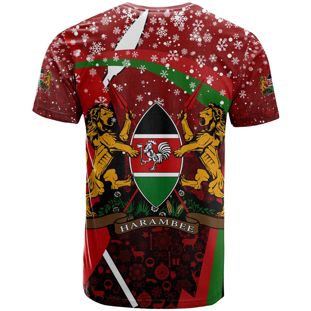 Kenya Christmas T shirt Santa Claus Spear and Red Green Harambee Crest - African Pride