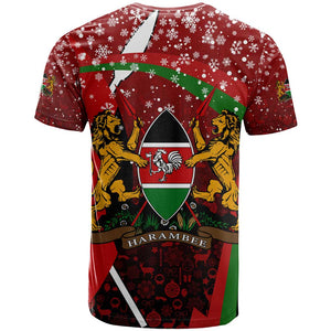Kenya Christmas T shirt Santa Claus Spear and Red Green Harambee Crest - African Pride