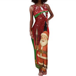 Kenya Christmas Tank Maxi Dress Santa Claus Spear and Red Green Harambee Crest - African Pride