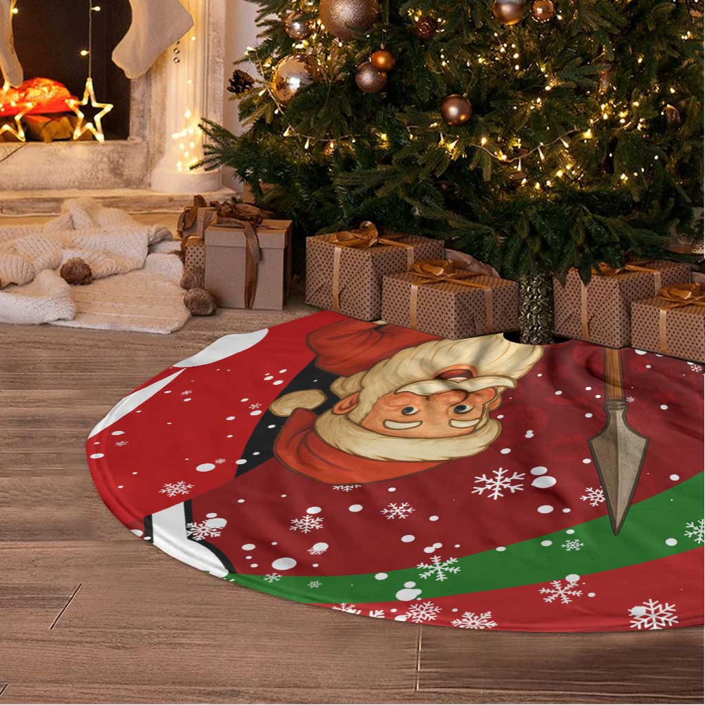 Kenya Christmas Tree Skirt Santa Claus Spear and Red Green Harambee Crest - African Pride