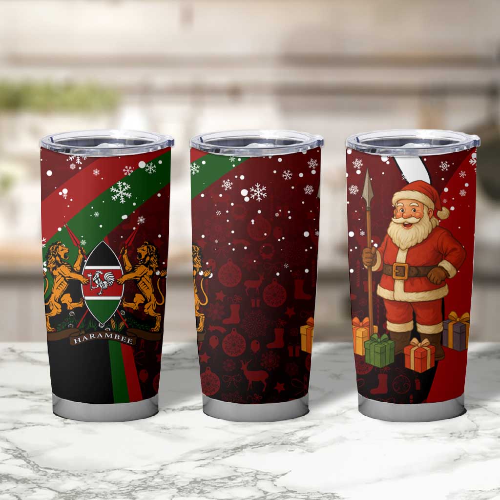 Kenya Christmas Tumbler Cup Santa Claus Spear and Red Green Harambee Crest - African Pride