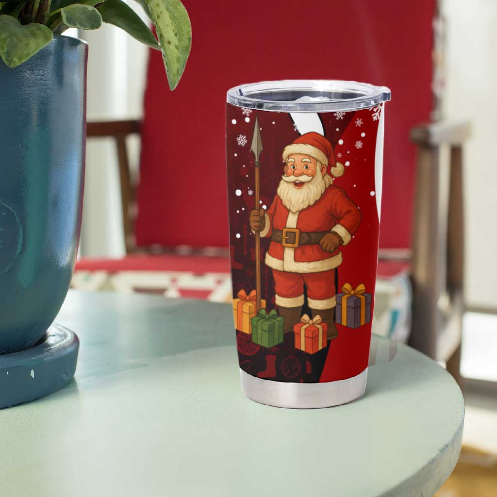 Kenya Christmas Tumbler Cup Santa Claus Spear and Red Green Harambee Crest - African Pride