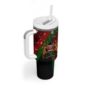Kenya Christmas Tumbler With Handle Santa Claus Spear and Red Green Harambee Crest - African Pride