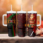 Kenya Christmas Tumbler With Handle Santa Claus Spear and Red Green Harambee Crest - African Pride