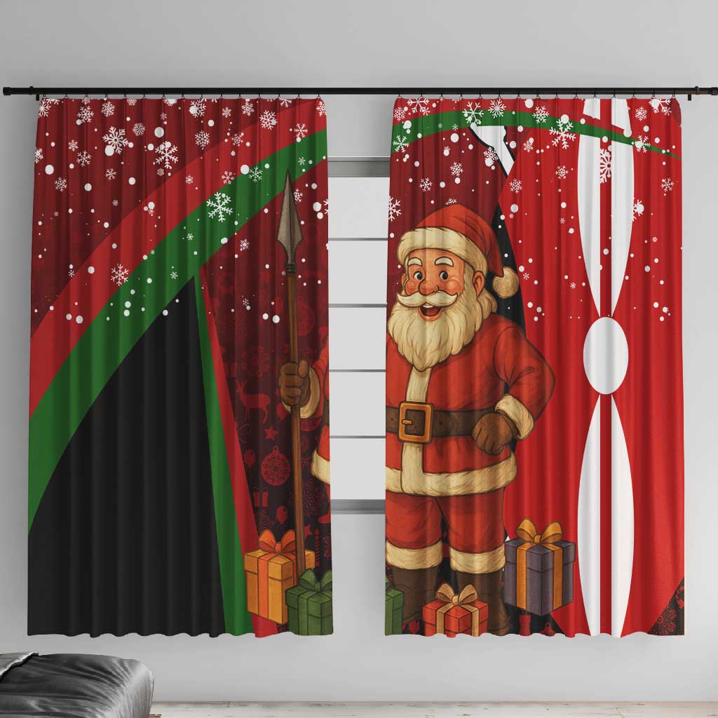 Kenya Christmas Window Curtain Santa Claus Spear and Red Green Harambee Crest - African Pride