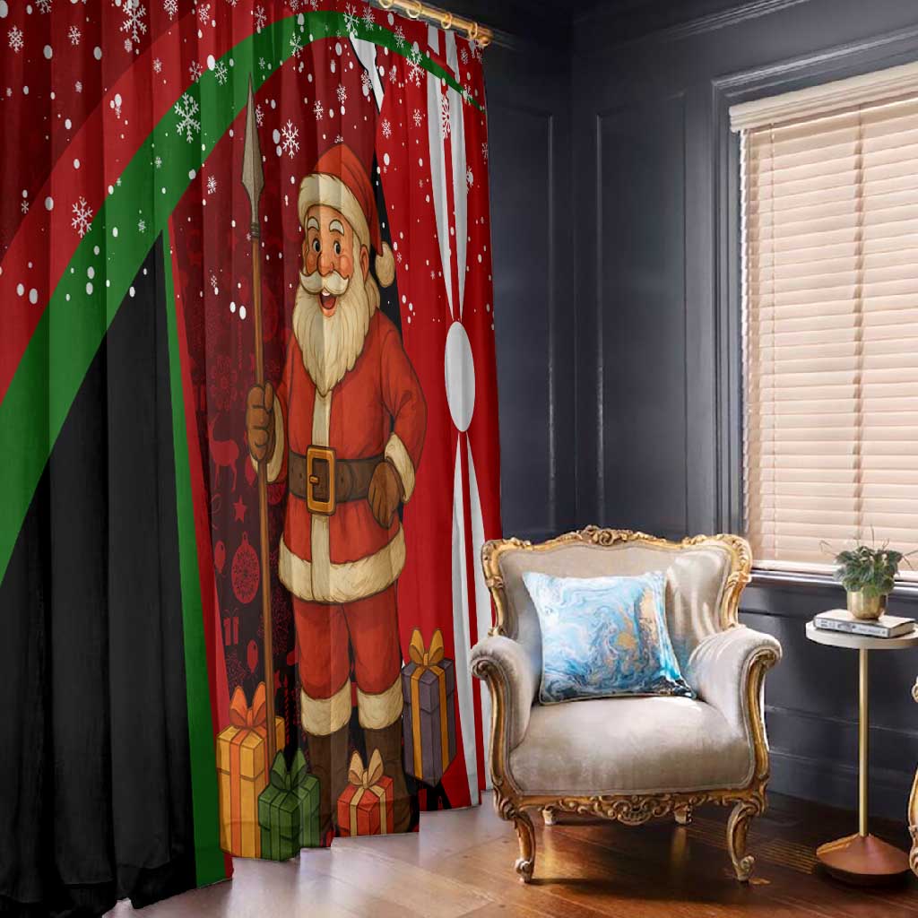 Kenya Christmas Window Curtain Santa Claus Spear and Red Green Harambee Crest - African Pride