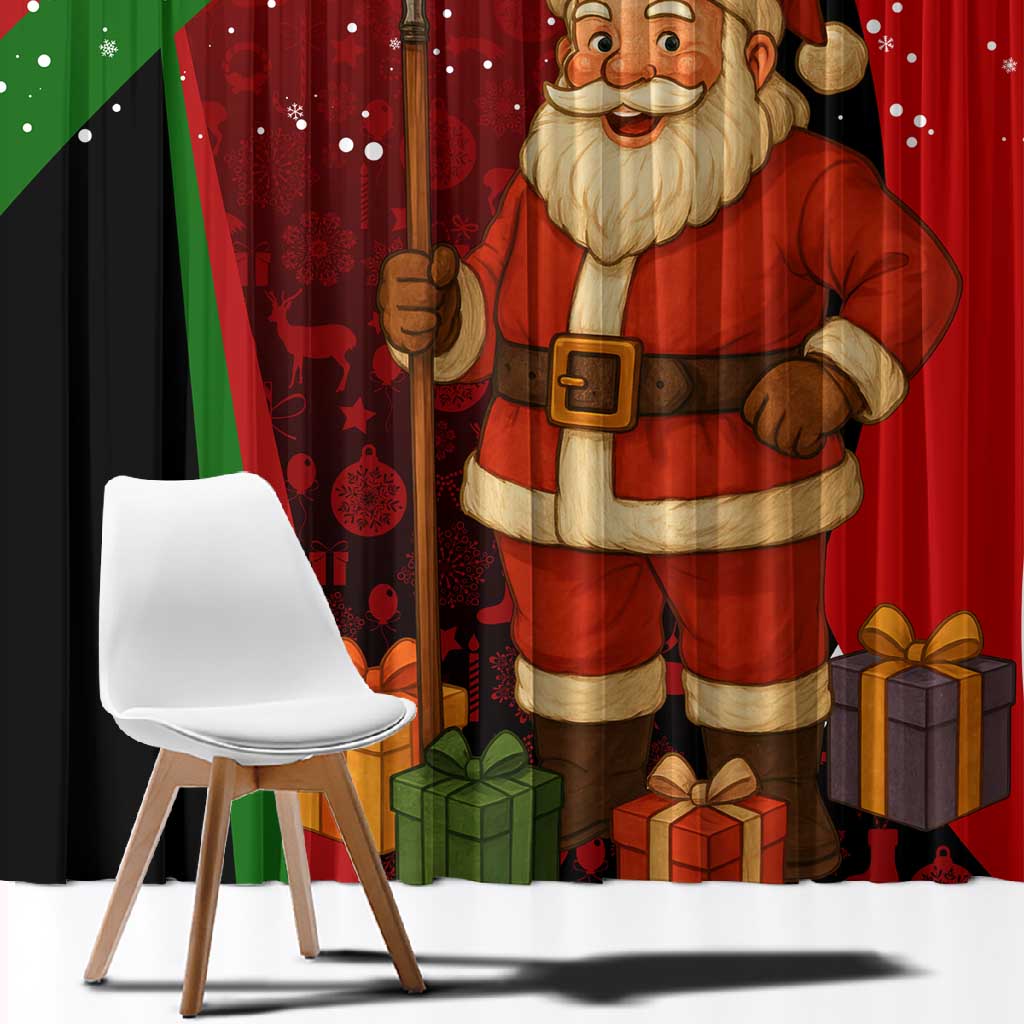 Kenya Christmas Window Curtain Santa Claus Spear and Red Green Harambee Crest - African Pride